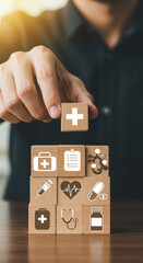 Healthcare Choices: Build Your Health Strategy with Wooden Blocks. Insurance, Medicine, Wellness & Protection Concepts