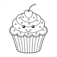 Cupcake With Cherry Hat Coloring Page