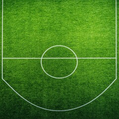 Fototapeta premium Minimalist top view of empty soccer field, bright green turf with crisp white lines