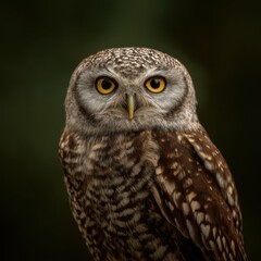 Obraz premium Owl in frontal view, diffused lighting and balanced composition with copy space above