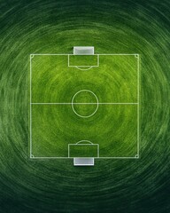 Football match in progress seen from above, dynamic action and field symmetry