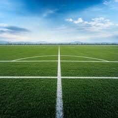 Obraz premium Highresolution flat view of synthetic football field with clear boundary lines