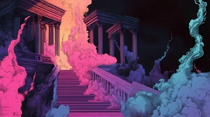 Modern surrealist line art illustration of spirits moving between dimensions through ethereal doorways, National Paranormal Day mystical scene