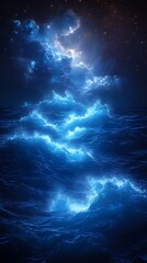 Fototapeta premium Mystical Ocean Waves Under Starry Night With Clouds Stock Photo