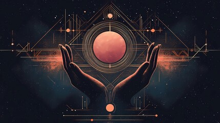 Contemporary boho flat illustration of hands holding a truth mirror reflecting authentic inner light, Honesty Day self-reflection concept, modern geometric shapes