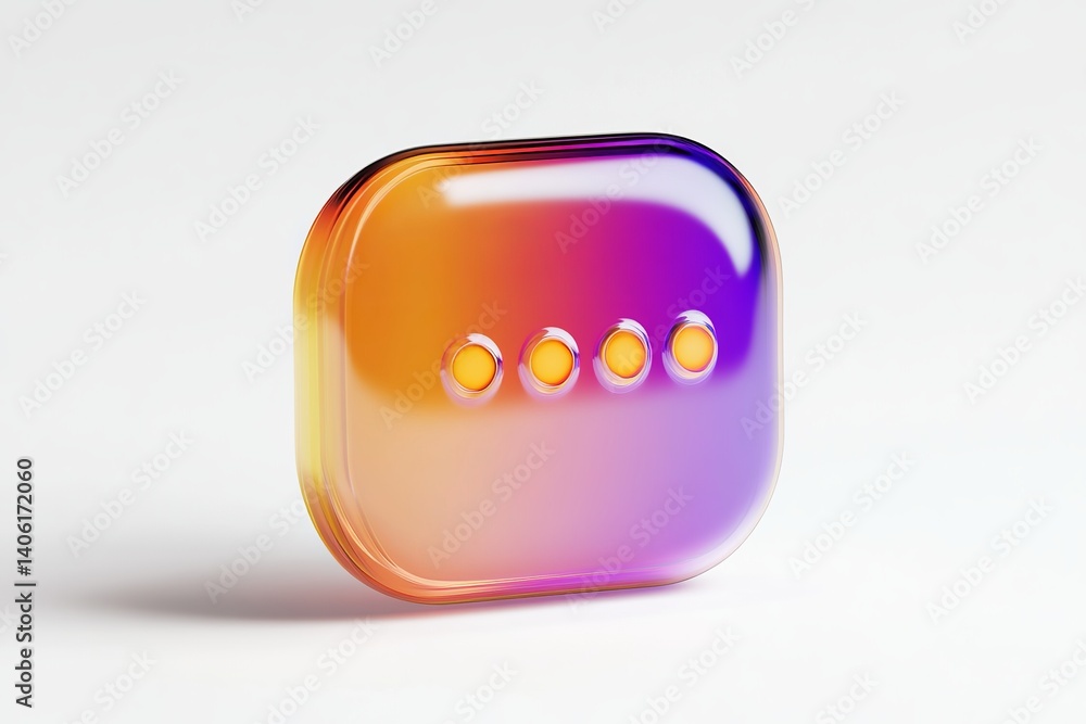 Aufkleber a glossy icon with gradient colors and four small circles on a white background in a studio shot