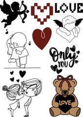 set of valentine element series vector illustration