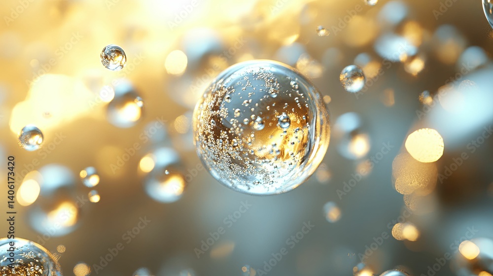 Poster a captivating display of shimmering, translucent spheres filled with bubbles.