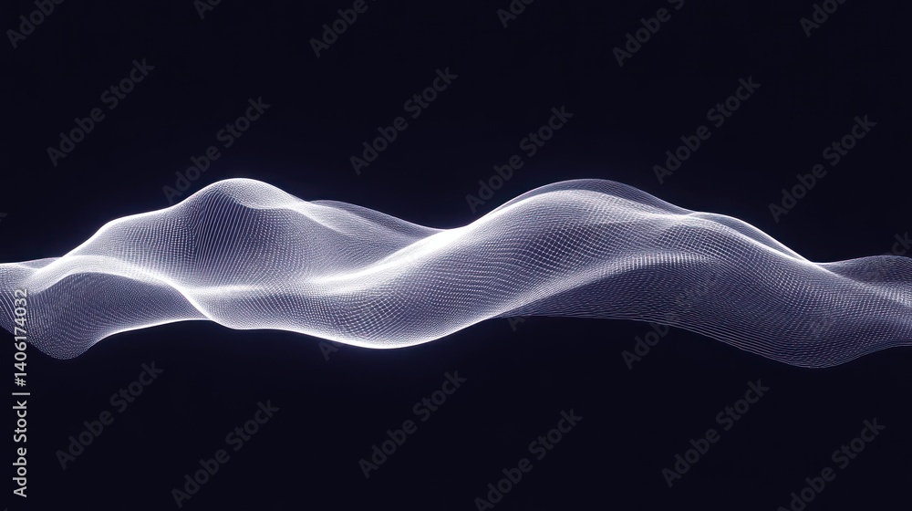 Poster abstract wavy pattern with glowing dots on dark background digital art futuristic design mod