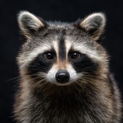 Raccoon with symmetrical mask and even lighting, copy space above