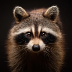 Raccoon with symmetrical mask and even lighting, copy space above