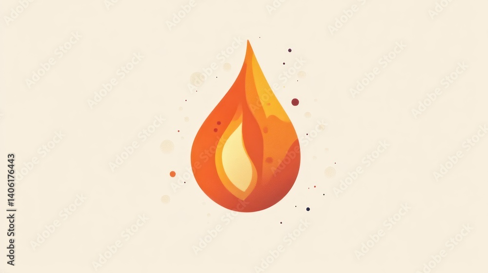 Poster flame icon with warm gradient and sparkling effects for design projects