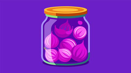 A closeup of a jar of pickled onions their vibrant purple hue adding a pop of color to any dish.. Vector illustration