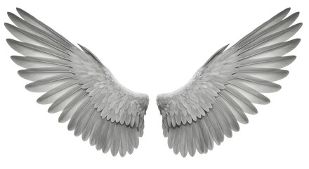Naklejka premium gray Hawk Wings - A Pair of Angelic Hawk Wings Isolated on White cutout with Clipping Path Included, Feathers and Winged Beauty