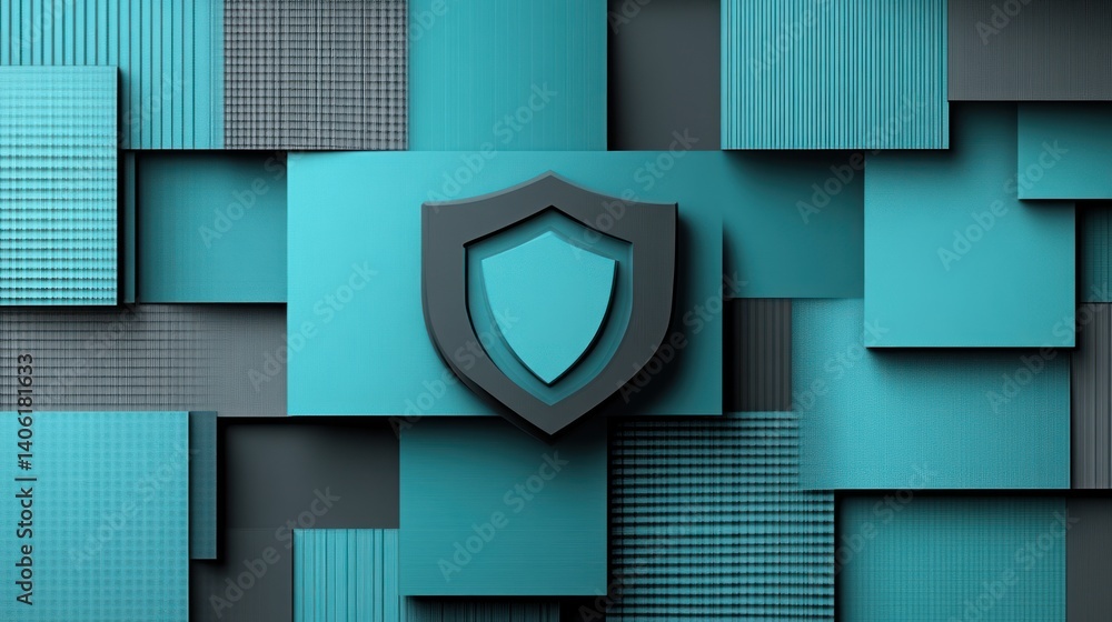 Poster secure shield icon on abstract geometric background protection safety and cybersecurity conc