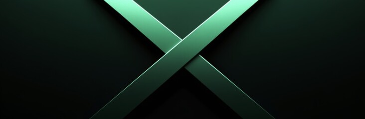 Green and black background with a large X shape in the middle, simple shapes, minimalistic, dark green gradient