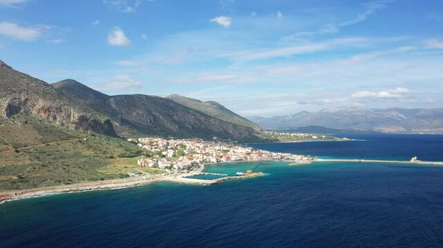 The new port of Monemvasia on the sea in Europe, Greece, Peloponnese, Arcadia, in summer, on a sunny day.&nbsp;