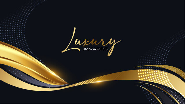 Black and Gold Premium Background. Wave Flowing Luxury Template. Cool Anniversary Card. Grand Celebration Banner for Wedding and Engagement. Premium Thank You Design. Event Conference Post.