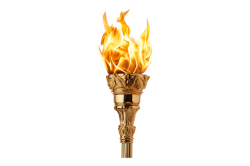 Golden torch bright flame isolated on transparent background