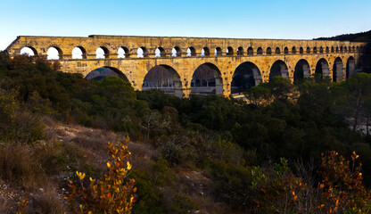 Fototapeta premium Pont du Gard, an ancient Roman bridge in southern France in Europe