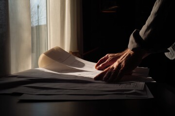 Supplier reviewing bill of materials with soft window lighting and negative space on right