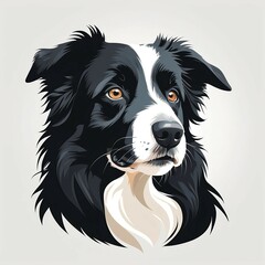 Fototapeta premium 警戒した表情のボーダーコリーの顔イラスト