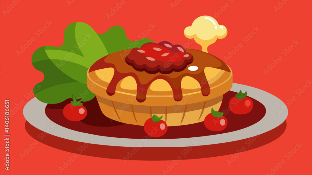 Poster A decadent combination of tender beef mushrooms and red wine sauce enveloped in a buttery pastry shell.. Vector illustration
