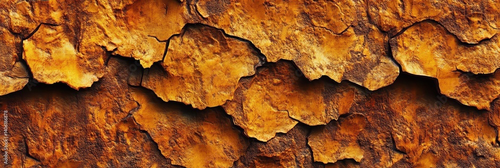 Poster rusty metal texture, with a weathered surface in shades of orange and brown, creating a seamless pat