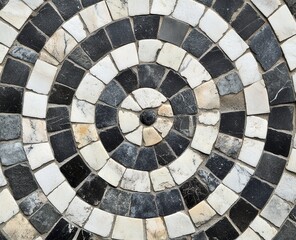Marble Mosaic: A Serene Black and White Spiral Design