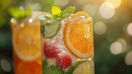 Fototapeta premium Close-up of refreshing chilled beverages