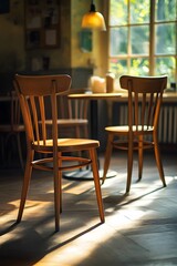 Vintage wooden chair under soft light