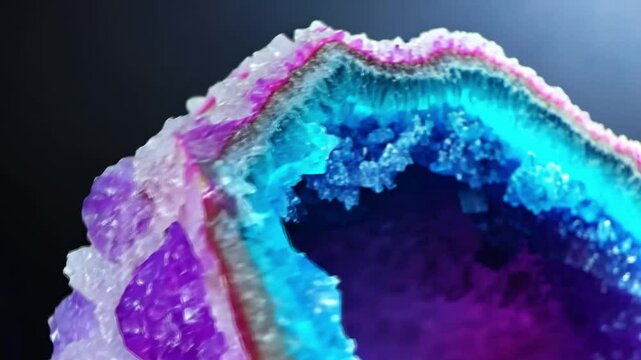 Vibrant Geode with Crystal Formations and Glossy Surface Texture