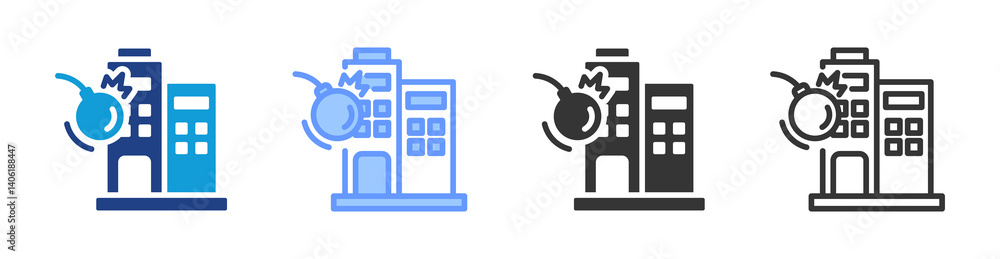 Poster demolition icon set multiple style collection
