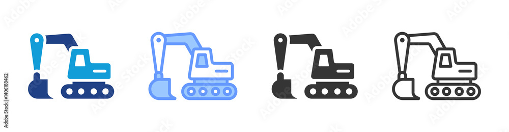 Poster excavator icon set multiple style collection