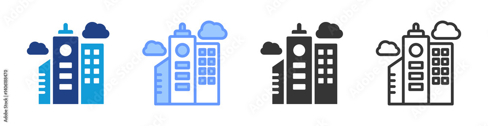 Aufkleber Skyscraper icon set multiple style collection
