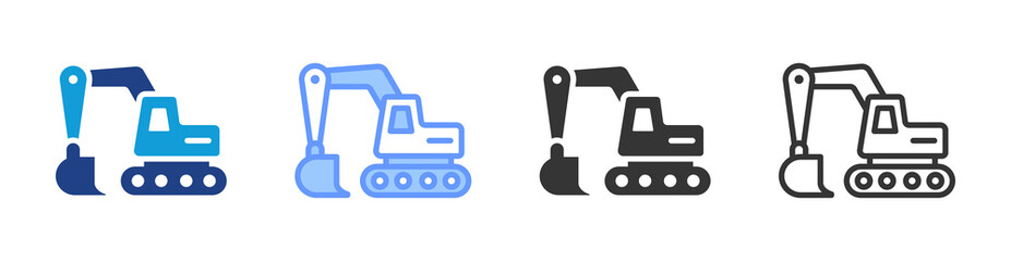 Excavator icon set multiple style collection