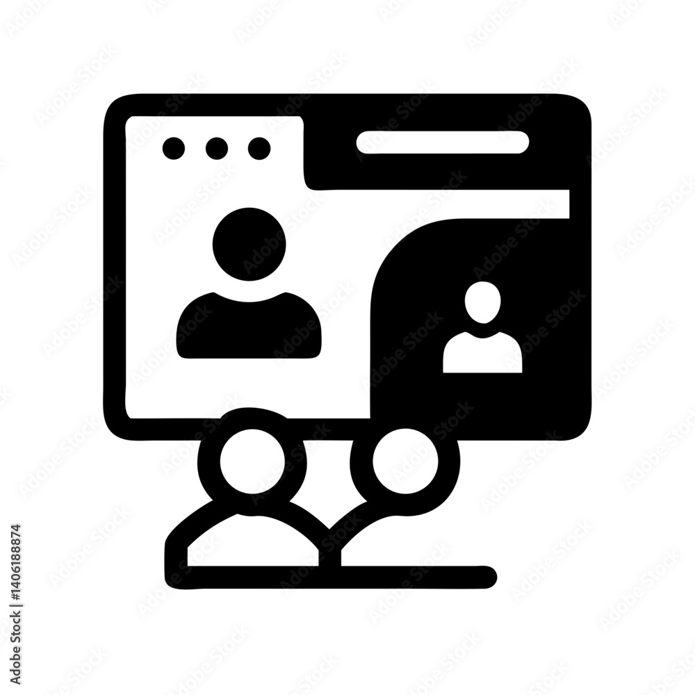 Aufkleber web meeting icon depicting multiple users on a screen in a minimalist style on a white background