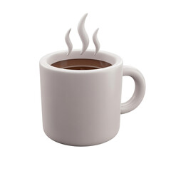  PNG 3d cartoon white mug coffee Icon Isolated on Transparent or White Background