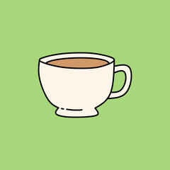 Coffee Cup Illustration Cartoon Style Isolated on Light Green Background