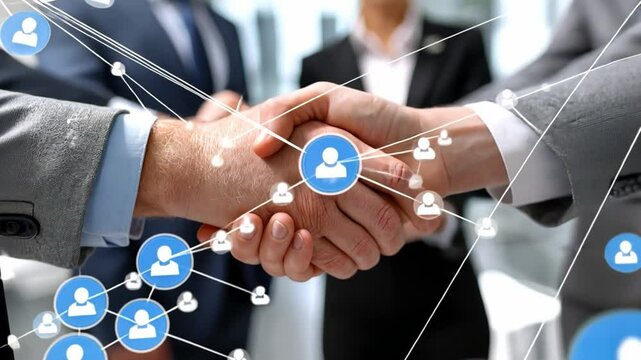 Connected Business Deal: A handshake between two business partners symbolizes a new collaboration.
