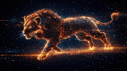 Majestic Lion in Stardust: A Digital Art Masterpiece