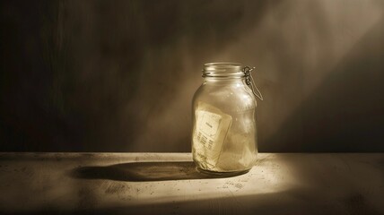 Photorealistic image of a faded label on pantry jar