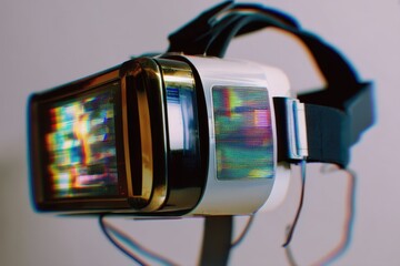 Virtual reality headset with glitch effect and futuristic theme