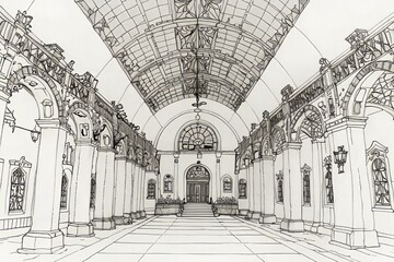 Naklejka premium Historic Black and White Photograph of an Elegant Architectural Building