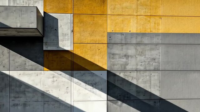 Abstract Concrete Wall with Geometric Shapes and Colorful Elements