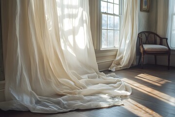 The mottled curtains under the sunshine
