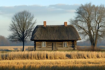 The quaint farmhouse in the field