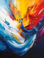 The colorful brushstrokes in the studio
