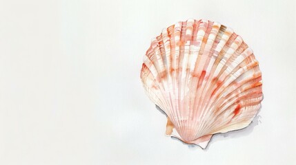 Delicate Watercolor Painting of a Seashell with Pale Peach Tones on White Background