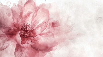 Ethereal Watercolor Pink Peony Flower in Full Bloom, Softly Blended Against a Textured, Faded Background